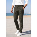 MODAMESTO Erkek Koyu Yeşil Slim Fit Likralı Yan Cep Bilek Boy Düz Kumaş Pantolon
