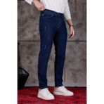 Modamesto Erkek Lacivert Slim Fit Likralı Dar Paça Lazerli Kot Pantolon - 38