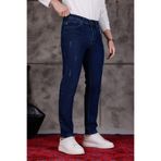 MODAMESTO Erkek Lacivert Slim Fit Likralı Dar Paça Lazerli Kot Pantolon