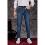 MODAMESTO Erkek Mavi Slim Fit Likralı Dar Paça Lazerli Kot Pantolon