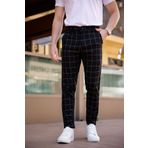 MODAMESTO Erkek Siyah Ekose Slim Fit Kumaş Pantolon