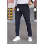 MODAMESTO Erkek Siyah Slim Fit Armür Desenli Likralı Pantolon