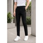MODAMESTO Erkek Siyah Slim Fit Çizgili Likralı Yan Cep Bilek Boy Kumaş Pantolon