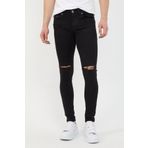 MODAMESTO Erkek Siyah Slim Fit Dizi Yırtık Jean Pantolon