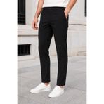 MODAMESTO Erkek Siyah Slim Fit Likralı Düz Kumaş Pantolon