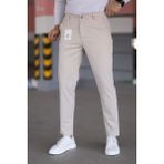 Modamesto Erkek Slim Fit Casual Pantolon Bej Renkli Armür Desenli %60 Polyester %35 Viskon %5 Elastan - 32