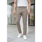 MODAMESTO Erkek Vizon Slim Fit Likralı Yan Cep Bilek Boy Düz Kumaş Pantolon
