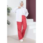 Modamihram 6071 Kırmızı Beli Lastikli Bol Paça Kadın Pantolon