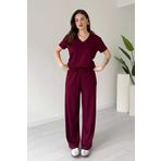MODAMİNEM Kadın Bordo Modal Kumaş V Yaka Basic Eşofman Takımı
