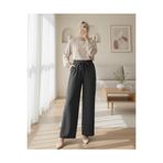 Modamorfo Duble Kumaş Beli Kuşaklı Bol Paça Pantolon -Füme