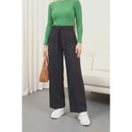 Modamorfo Duble Kumaş Beli Kuşaklı Bol Paça Pantolon -Siyah