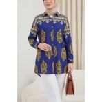Modamorfo Oval Kesim Boydan Düğmeli Viskon Tunik -İndigo