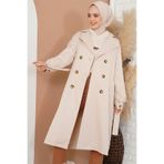 Modamorfo T5853 Kruvaze Yaka Tesettür Trençkot - Bej