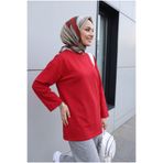 Modamorfo Yuvarlak Yaka Salaş Penye Tunik -kırmızı