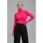 Modanı Seç Kadın Fuşya Pembe Boğazlı Slim Fit Kışlık Triko Kazak - Yumuşak Dokulu Esnek Bluz - Fuşya - Pembe