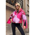 Modanı Seç Pembe Desenli Kapüşonlu Kolları Fermuarlı Kısa Şişme Mont - 00406 Pembe - S - M
