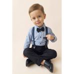 Modanino Erkek Bebek 4'lü Takım Set (Pantolon+Gömlek+Askılı Kemer+Papyon) 12631 - 3 - 4 Yaş - Mavi