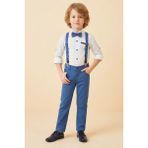 Modanino Erkek Çocuk 4'lü Takım Set (Pantolon+Gömlek+Askılı Kemer+Papyon) 12660 - 5 - 6 Yaş - Saks Mavisi