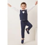 Modanino Erkek Çocuk Yelekli 4'lü Takım (Pantolon+Gömlek+Yelek+Papyon) 12661B - 2 - 3 Yaş - Koyu Lacivert