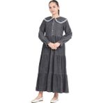 Modanino Kız Çocuk Geniş Yakalı ve Yaka Uçları Dantel Detaylı Uzun Jean Elbise 12468 - 11 - 12 Yaş - Siyah