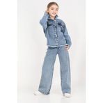 Modanino Kız Çocuk Jean Takım-Taş Süslemeli ( Ceket+Pantolon) 12452 - Açık Mavi - 2 - 3 Yaş