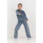 Modanino Kız Çocuk Jean Takım-Taş Süslemeli ( Ceket+Pantolon) 12452 - Indigo - 3 - 4 Yaş