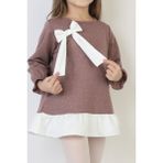 Modanino Kız Çocuk Tunik Tarz Elbise Taş Süslemeli ve Fiyonklu 4-9 Yaş 12510 - 7 - 8 Yaş - Gül Kurusu
