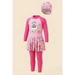 Modanino Kız Çocuk Uzun Altlı ve Volan Etekli Mayo Takımı (Tek Parça Mayo+Bone) 4-13 Yaş 12675N - Pembe - Fuşya - 4 - 5 Yaş