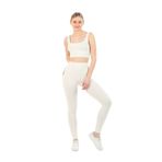 MODANTY Kadın Krem Seamless Fitilli Spor Tayt Crop Takım