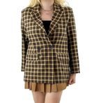 Modaonna Ekose desen rahat kalıp blazer ceket (Kahverengi, L)