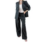Modaonna Füme beyaz çizgili oversize ceket pantolon takım (Füme, XL)