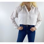 Modaonna Kadın Crop Beyaz Gömlek