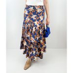 Modaonna Keten Karışımlı Çiçek Desenli Maxi Etek - 03L-Lacivert