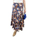 Modaonna Keten Karışımlı Çiçek Desenli Maxi Etek (M)