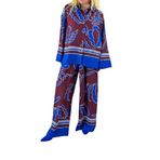 Modaonna Özel baskılı gömlek pantolon takım (Bordo, L)