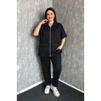 Modaplaza Kadın Büyük Beden Modal Kumaş Fermuarlı Yelek Pantolon Takım 7580 - Siyah - XL