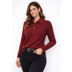 Modaplaza Kadın Polo Yaka Düğmeli Kazak 7036 - Bordo