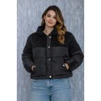 Modaplaza Kadın Siyah Omuz Kürklü Şişme Mont 60577 Uzun Kol Rahat Kalıp Günlük Stil - XL
