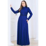 Modapodyum Lina Kuyruklu Dantel Tesettür Elbise Indigo - 46