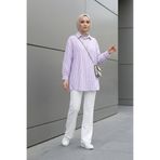 MODAQU Çizgili Keten Gömlek - Lila
