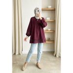MODAQU Dantel Detaylı Keten Tunik - Bordo