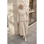 MODAQU Elegant Kruvaze Blazer Ceket Etek Double Krep Takım – Bej