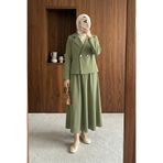 MODAQU Elegant Kruvaze Blazer Ceket Etek Double Krep Takım – Çağla Yeşil
