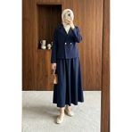 MODAQU Elegant Kruvaze Blazer Ceket Etek Double Krep Takım – Lacivert