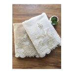 Modares Store Violet Fransız Güpürlü Kadife Havlu Seti 2'li Krem&Capp 50x90