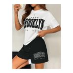 MODARİCH Brooklyn 1898 T-shirt Penye Şort - Siyah Şort Tişört Takım Baskılı Oversize Bisiklet Yaka