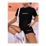 MODARİCH Brooklyn Yazı T-shirt Penye Şort - Siyah Şort Tişört Takım Baskılı Oversize Bisiklet Yaka