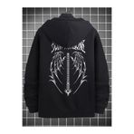 MODARİCH Kanat Hırka Sweatshirt - Siyah Baskılı Kışlık Oversize Kapüşonlu Fermuarlı Hırka