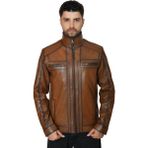 Modarz Erkek Deri Ceket 7006 Kahverengi Gerçek Deri Uzun Kol Rüzgar Geçirmez Modern Stil - 2XL