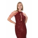 MODAS HALTER YAKA TAŞ DETAYLI PUL PAYET UZUN ELBİSE